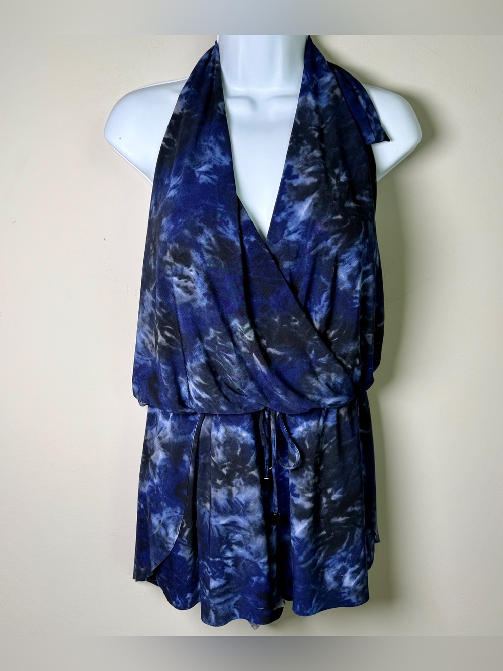 Magicsuit Tie Dye Halter Built-in Bra 1 Piece Swimsuit Navy Blue Shibori Size 12